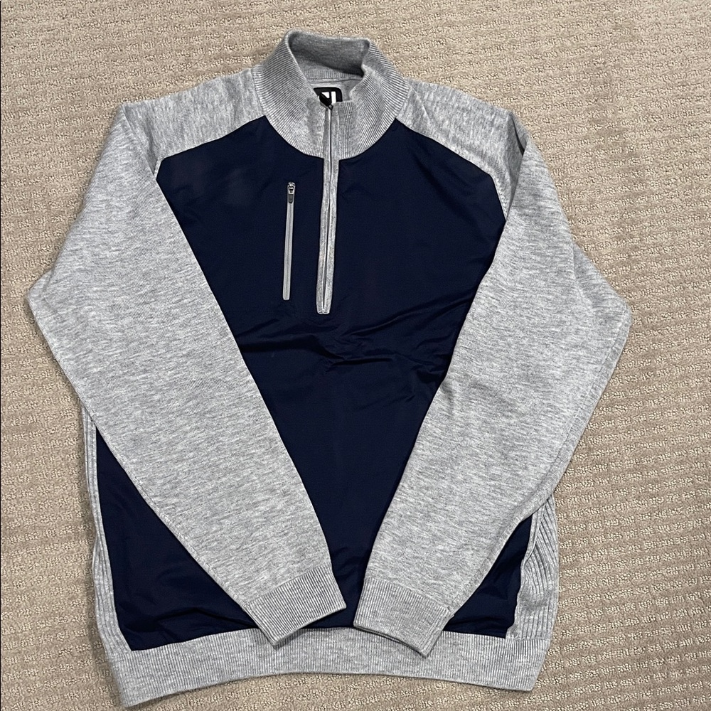 FootJoy Gray and Navy Zip-Up Sweater